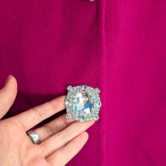 NWT Crystal Button Walking Coat – Magenta Pink Wool Cashmere Blend - Picture 5 of 5